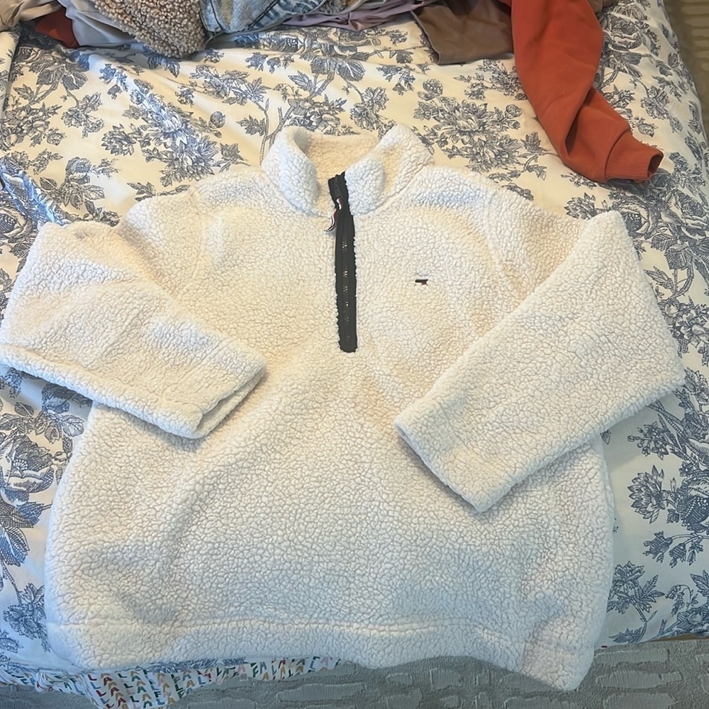 Tommy Hilfiger Women's 1/4-Zip Sherpa‎ Logo Pullover
